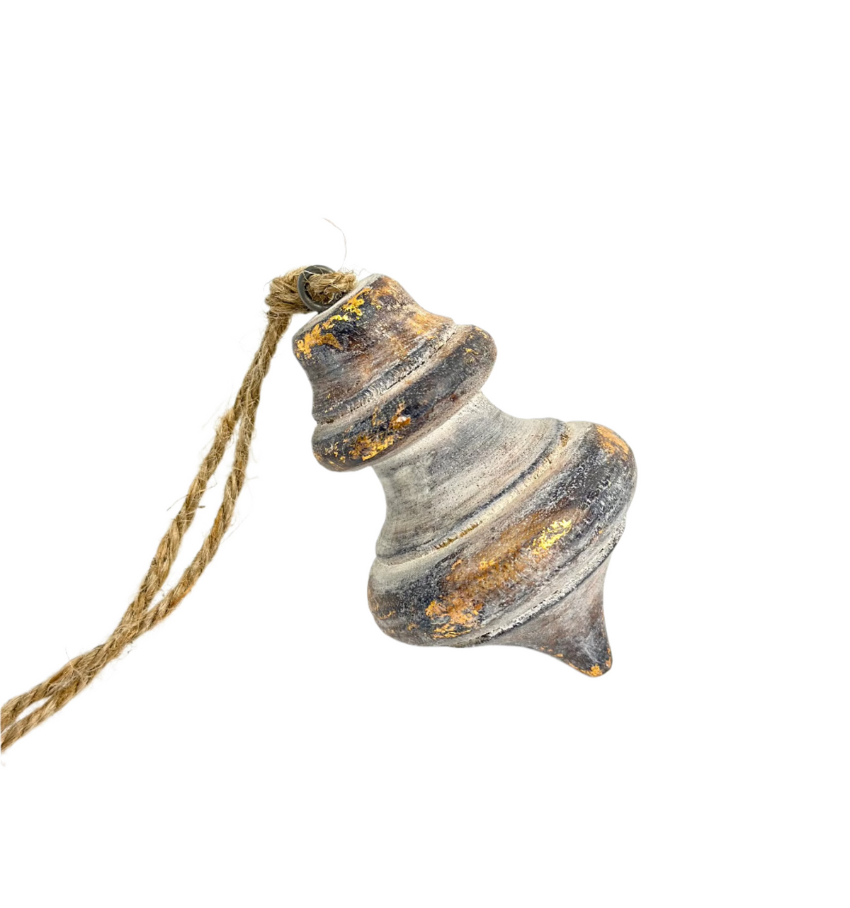 Dřevěná vánoční ozdoba s bílo-zlatou patinou