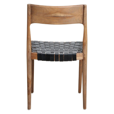 Teaková jídelní židle s koženým výpletem FREYA BLACK | Jídelní židle
