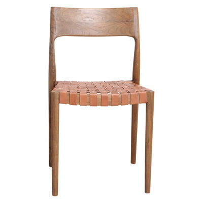 Teaková jídelní židle s koženým výpletem FREYA BROWN | Jídelní židle