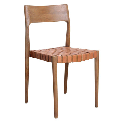 Teaková jídelní židle s koženým výpletem FREYA BROWN | Jídelní židle