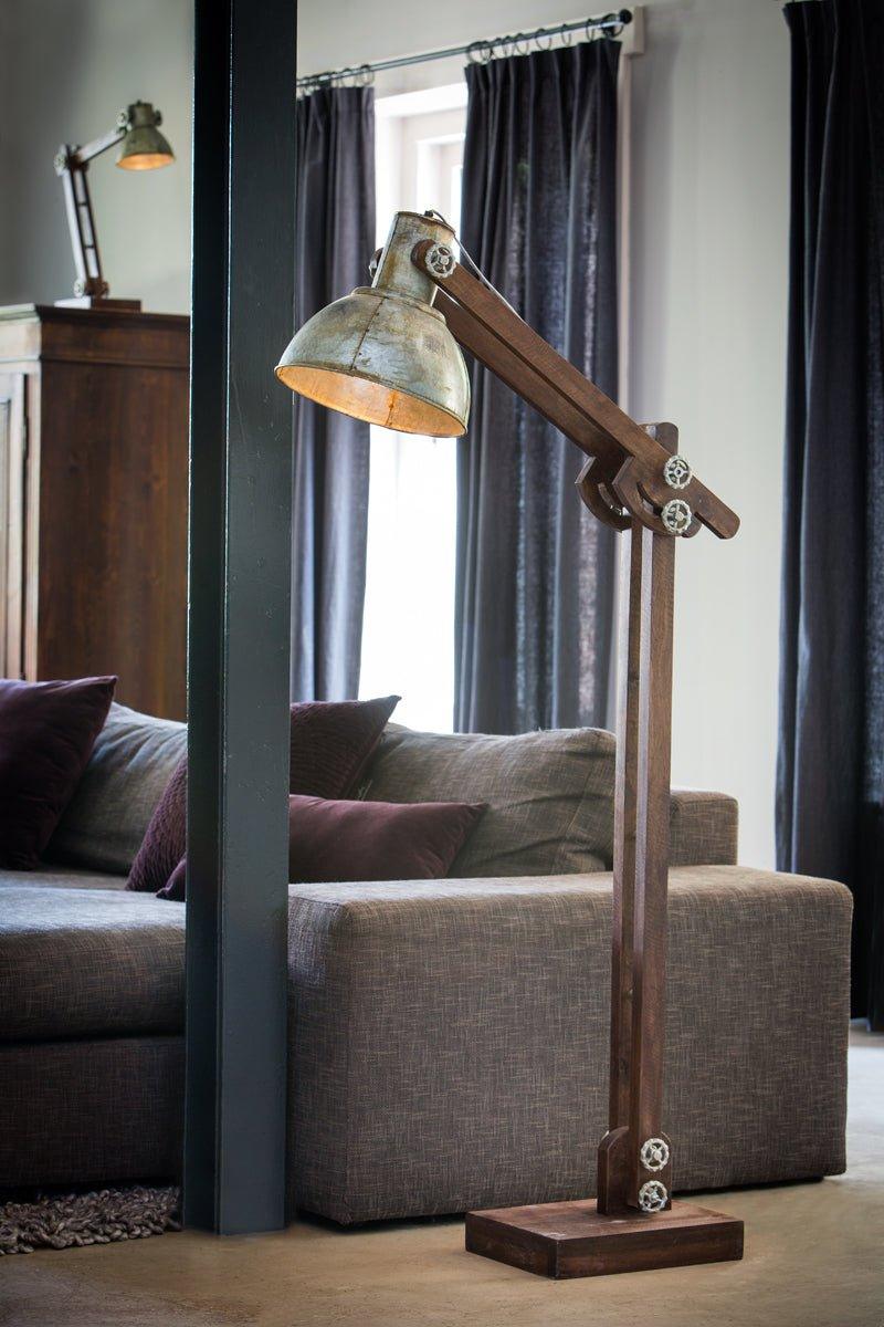 Rustikální stojací dřevěná lampa Vintage Silver | Stojací lampy
