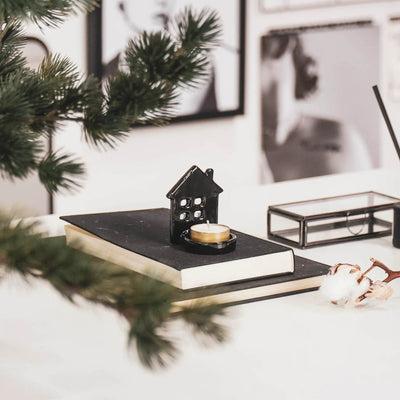 Vánoční keramický svícen LITTLE HOUSE BLACK - CO.DE Concept